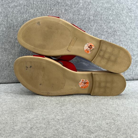 Mila Paoli Floral Suede Leather Slip On Flat Slide Sandal-Red Flower-Women 9.5 - Picture 12 of 13